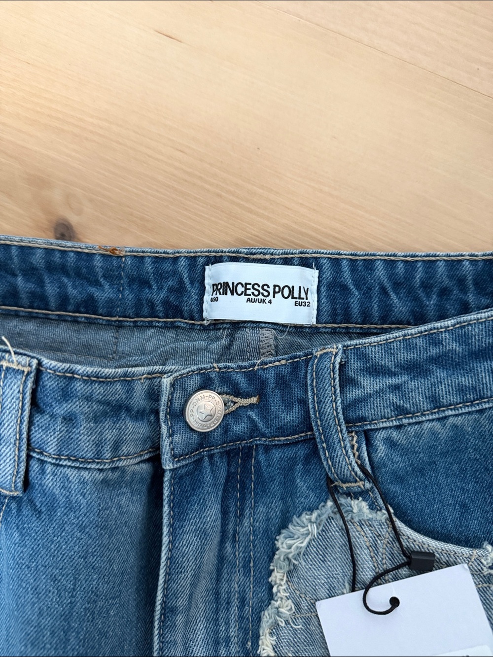 Princess Polly Denim Mini Skirt with Distressed Patch - Blue - Picture 3 of 5